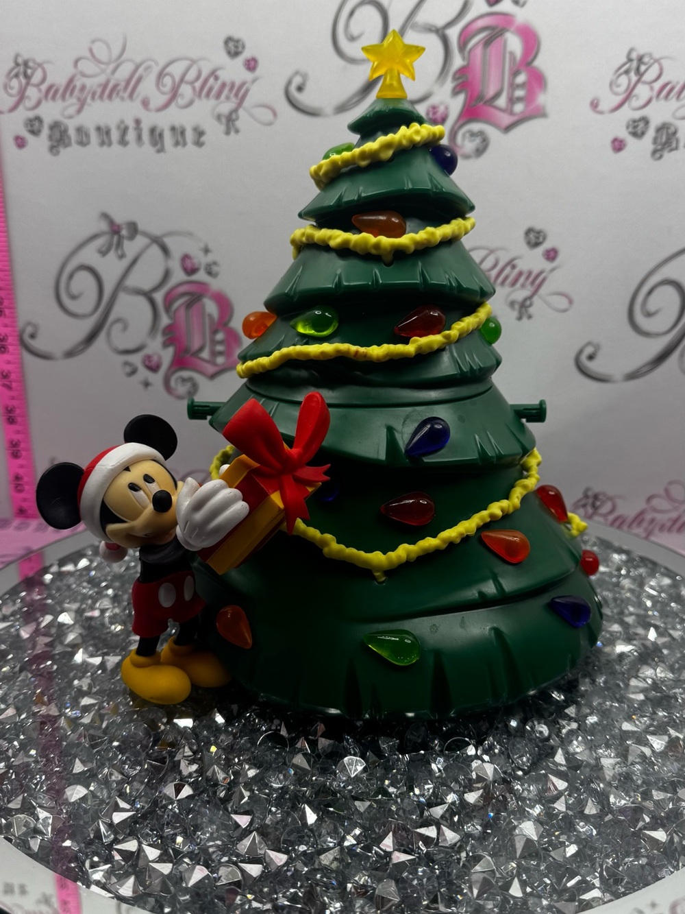 Disney popcorn bucket tree Mickey Mouse Green Holiday Xmas  Figurine light up